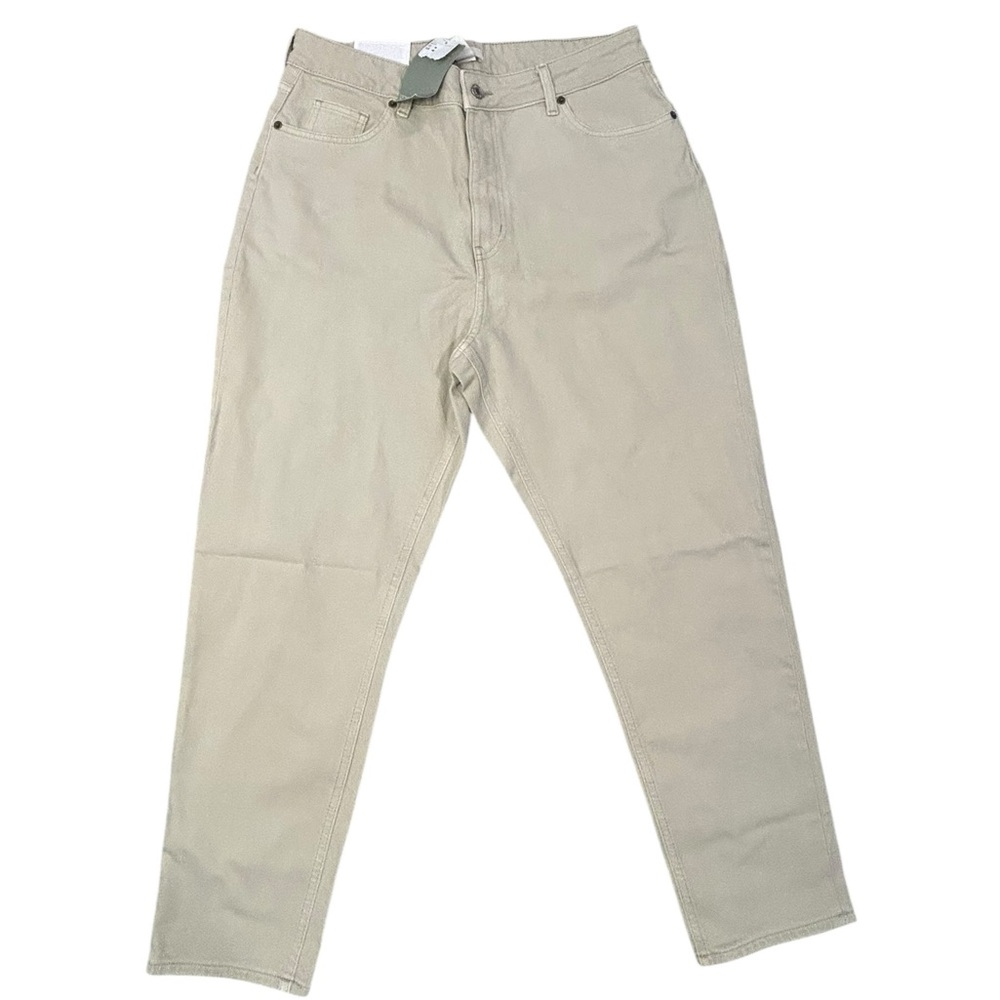 H&M Women’s High Waist Mom Jeans Light Beige Comfort Stretch NWT 14 Recycled